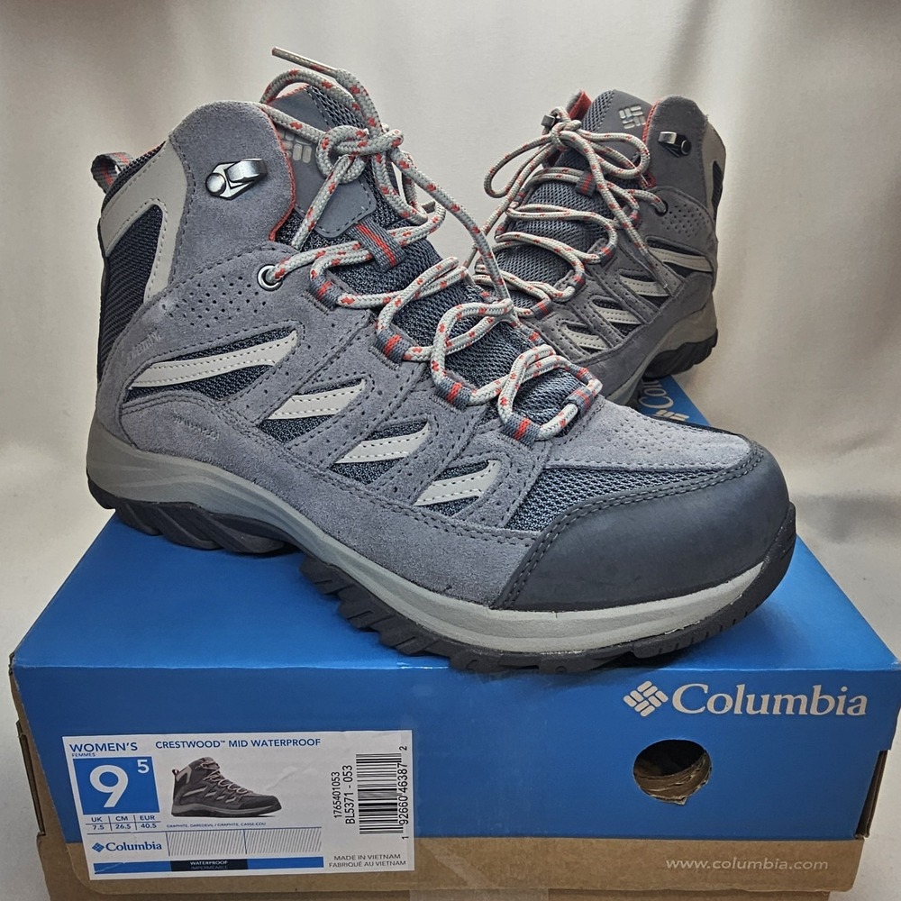 Columbia Crestwood Mid Waterproof Hiking Boots Womens 9.5 Graphite Trail Outdoor